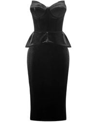 IMROSKA - 22 Fluwelen Strapless Midi-Jurk Met Peplum-Design - Lyst