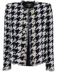 Balmain - Giacca 'Spencer' Con Motivo Check All-Over E Orlo Sfrangiato I - Lyst