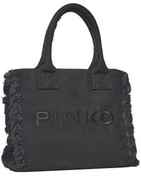 Pinko - Medium Love Frayed-Edge Logo-Embroidered Tote Bag - Lyst