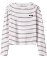 Miu Miu - Logo-appliqué Striped T-shirt - Lyst