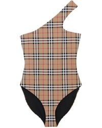 Burberry - Check Stretch Nylon Asymmetric Swimsuit - Lyst