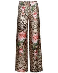 Roberto Cavalli - Pantalon En Soie À Imprimé Jaguar Et Rose - Lyst
