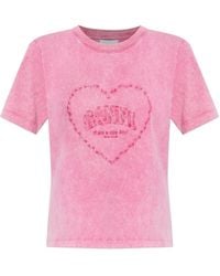 Ganni - Heart-Embroidered T-Shirt - Lyst