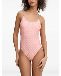 Guess - Logo-Print Cutout Swimsuit - Lyst