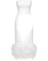 POST MERIDIEM - Feather-Trim Satin Midi Dress - Lyst