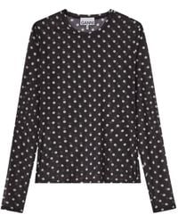 Ganni - Sheer Long Sleeve Round Neck Top - Lyst