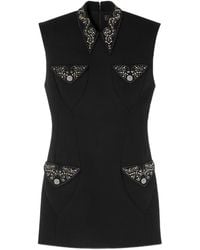 Versace - Studded Wool Fitted Mini Dress - Lyst