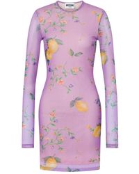 Moschino - Floral-Print Long-Sleeve Mini Dress - Lyst