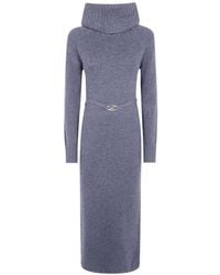 Twinset - Robe Mi-Longue En Maille Nervurée À Taille Ceinturée - Lyst