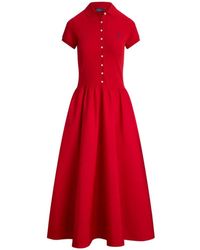 Polo Ralph Lauren - Button-Details Polo-Collar Cotton Midi Dress - Lyst