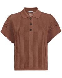Brunello Cucinelli - Metallic Open-Knit Polo Shirt - Lyst