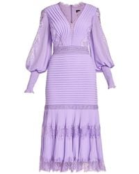 Tadashi Shoji - Nyssa Lace-Trimmed Pleated Midi Dress - Lyst