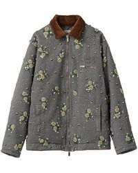 Miu Miu - Floral-Appliqué Cotton Shirt Jacket - Lyst