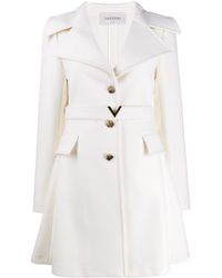 Valentino Logo Belt Single-breasted Coat - White