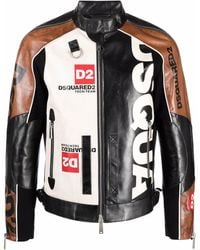DSquared² Panelled Leather Biker Jacket - Black