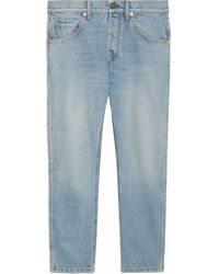 Gucci Bleach-effect Tapered-leg Denim Jeans - Blue