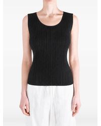 Pleats Please Issey Miyake Pointe Pleated Asymmetric Top in Black