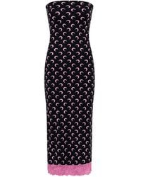 Marine Serre - Moon-Print Lace-Trim Midi Dress - Lyst