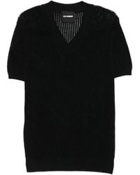 Les Hommes - T-Shirt En Maille Ajourée À Col V - Lyst