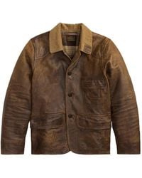 RRL - Corduroy-Collar Leather Jacket - Lyst