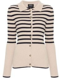 A.P.C. - Mallory Striped Ribbed-knit Cardigan - Lyst