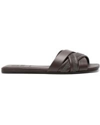 Brunello Cucinelli - Beaded Leather Flat Sandals - Lyst