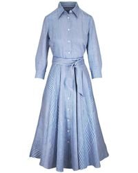Sara Roka - Striped Belted Midi Shirt Dress - Lyst