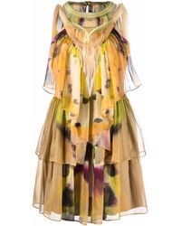 Alberta Ferretti - Abstract-print Silk Tiered Dress - Lyst