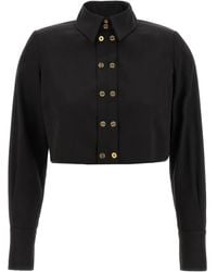 Elisabetta Franchi - Cotton Satin Cropped Shirt With Padded Shoulders - Lyst