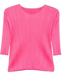 Pleats Please Issey Miyake - T-Shirt Met Cropped Mouwen En Plooien - Lyst