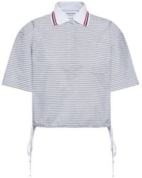 Thom Browne - 4-Bar Striped Poplin Polo Top - Lyst