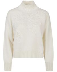 ERMANNO FIRENZE - Floral-Embroidered High-Neck Sweater - Lyst