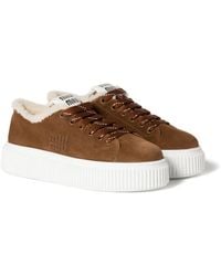Miu Miu - Shearling-Trim Suede Sneakers - Lyst