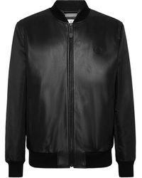 Philipp Plein - Leather Bomber With Nylon Sleeves - Lyst