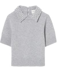 Claudie Pierlot - Oberteil Mit Perlenverziertem Kragen - Lyst