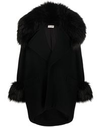 Manteau en fourrure artificielle à col châle Saint Laurent en coloris Noir Femme Vêtements Manteaux Manteaux de fourrure 
