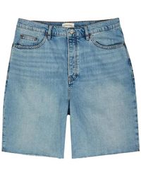 FRAME - Faded Raw-Cut Denim Shorts - Lyst