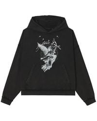 FIVE CM - Graphic-Print Raw-Edge Hoodie - Lyst