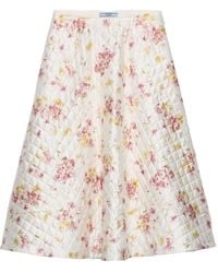Prada - Floral-Print Quilted-Satin Midi Skirt - Lyst