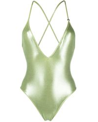 The Attico - Metallic-sheen V-neck Swimsuit - Lyst