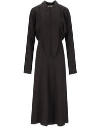 Grifoni - Shawl-Lapel Long-Sleeve Midi Dress - Lyst