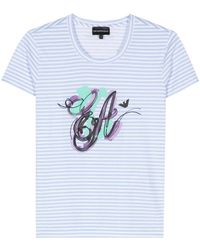 Emporio Armani - Gestreiftes T-Shirt mit Logo-Print - Lyst