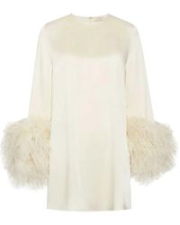 LAPOINTE - Feather-Trim Satin Mini Shift Dress - Lyst