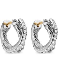 David Yurman - Sterling Crossover Diamond Huggie Hoop Earrings (12.4Mm) - Lyst