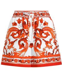 Dolce & Gabbana - Dolce & Gabbana Poplin Shorts With Majolica Print - Lyst