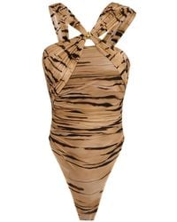 Elisabetta Franchi - Crossed-Sash Tiger-Print Bodysuit - Lyst