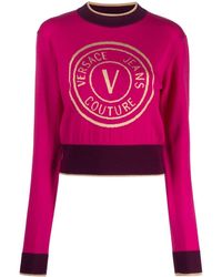 Versace - Pull en maille à logo intarsia - Lyst