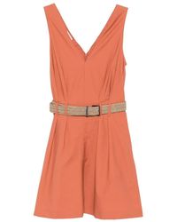 Brunello Cucinelli - Techno Cotton Textured Twill Belted Dress With Monili - Lyst