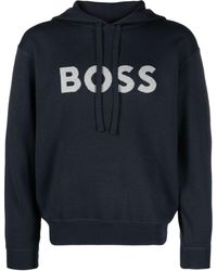BOSS - Logo-embroidered Long-sleeve Hoodie - Lyst