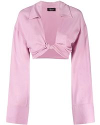 Blumarine - Front-knot Cropped Shirt - Lyst